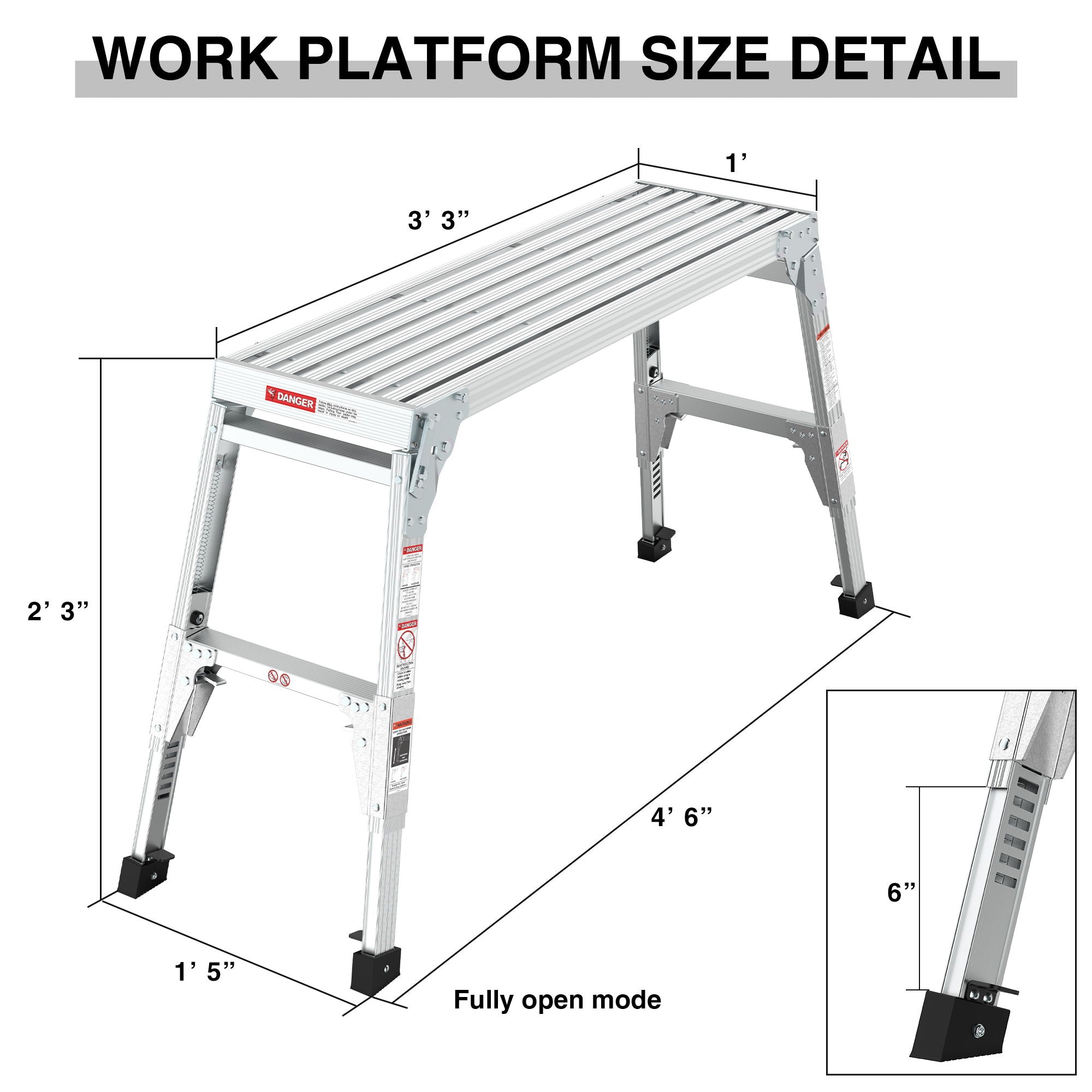 Aluminum Work Platform Large Size Step Stool Folding Portable Work Bench 40" Width Telescopic Feet Height Adjustable - Gray by HouseOfZazla