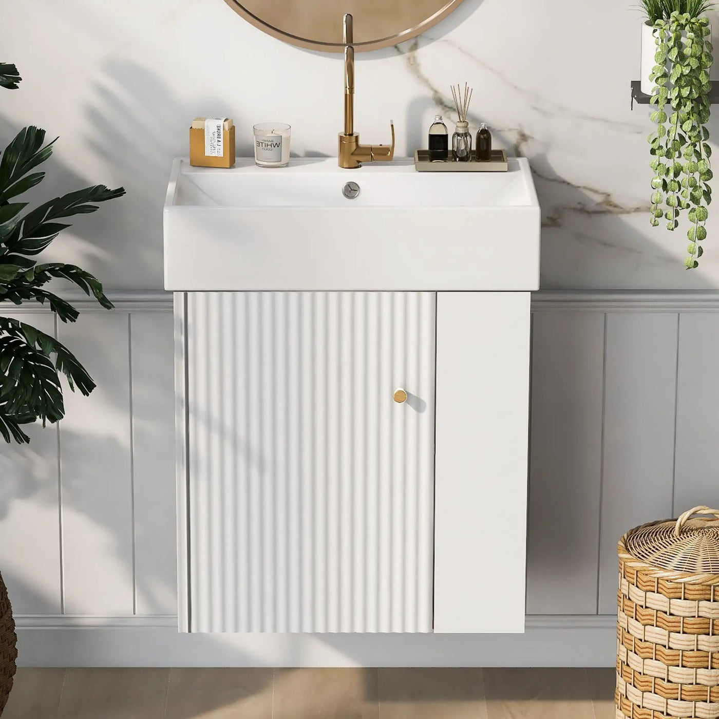 Modern Floating Bathroom Vanity With Ceramic Basin Perfect For Small Bathrooms by Unique Piece Furniture