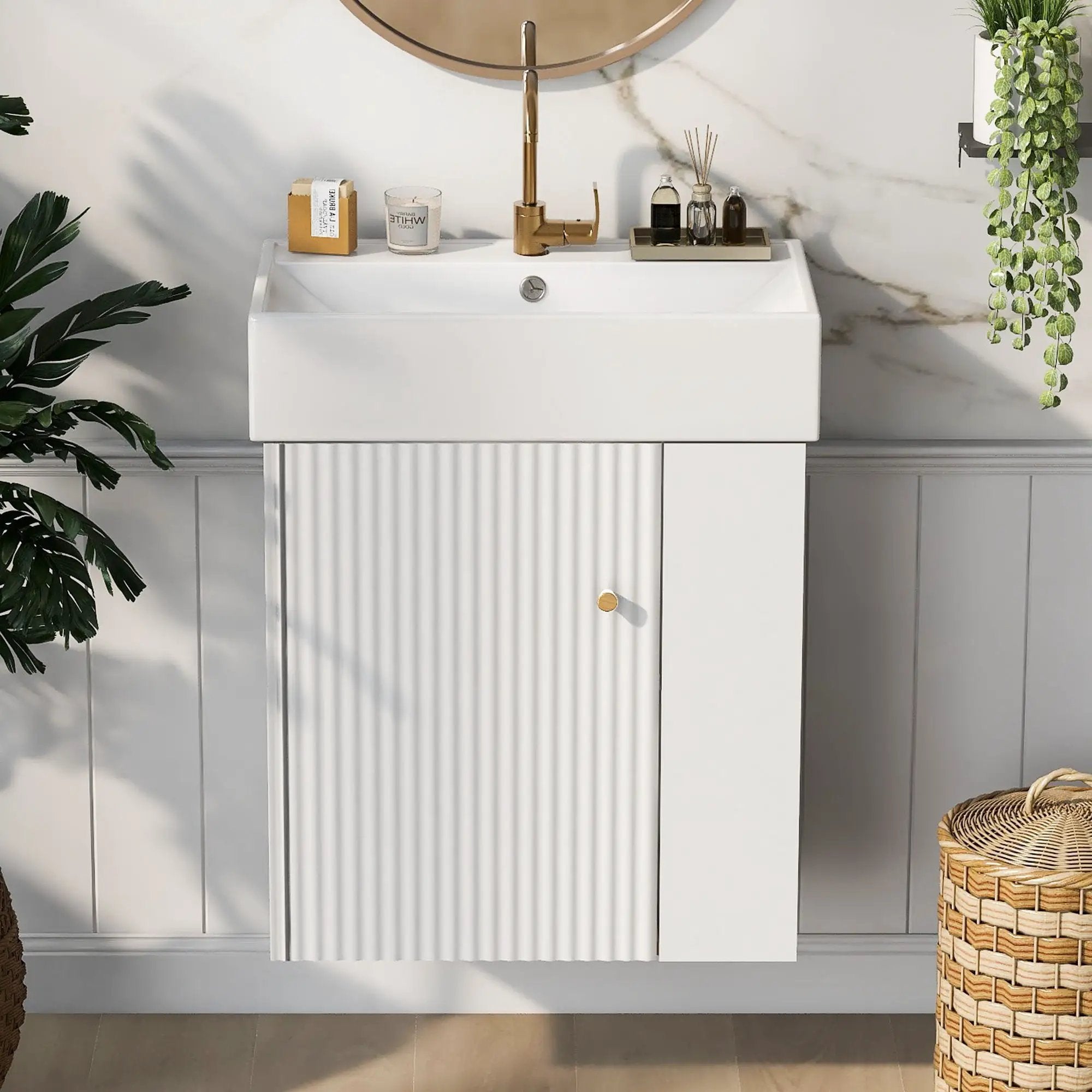 Modern Floating Bathroom Vanity With Ceramic Basin Perfect For Small Bathrooms by HouseOfZazla