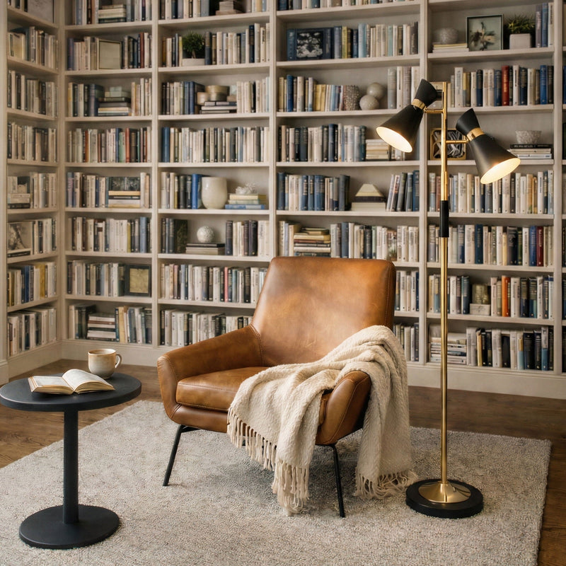 Axis - Floor Lamp With 4 Way Switch Double Spots With Base - Black / Gold, photo 2 of 8