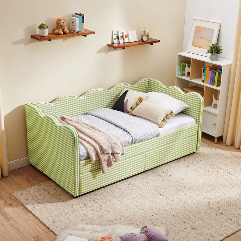 Gingham Daybed With USB Charging Port, Wave-Shaped Design by Unique Piece Furniture