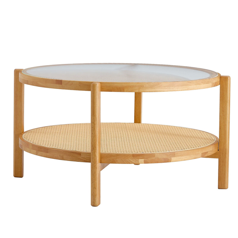 Modern Style Circular Double Layer Tea Table With Rattan Weave by HouseOfZazla