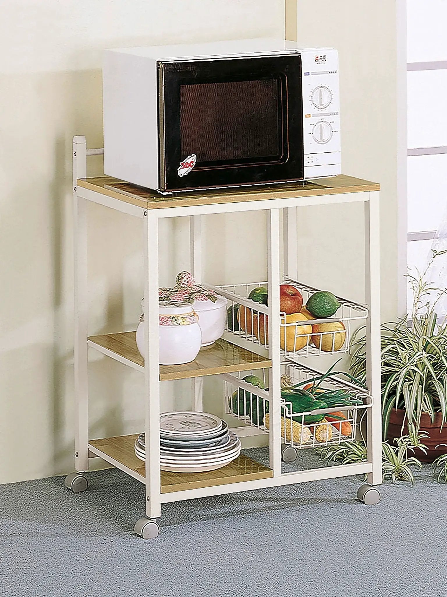 Kelvin 2-shelf Mobile Kitchen Cart Natural Brown and White by Unique Piece Furniture