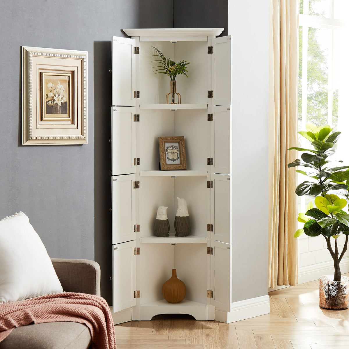 Tall Storage Cabinet with Doors and 4 Shelves - White or Black, photo 6 of 17