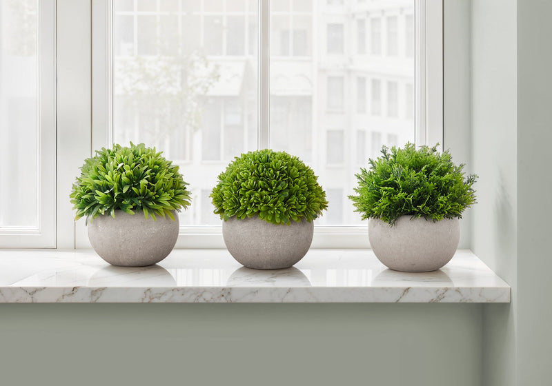 5" Tall Artificial Grass Plant Set of 3 with Realistic Plastic Foliage – Dark Green
