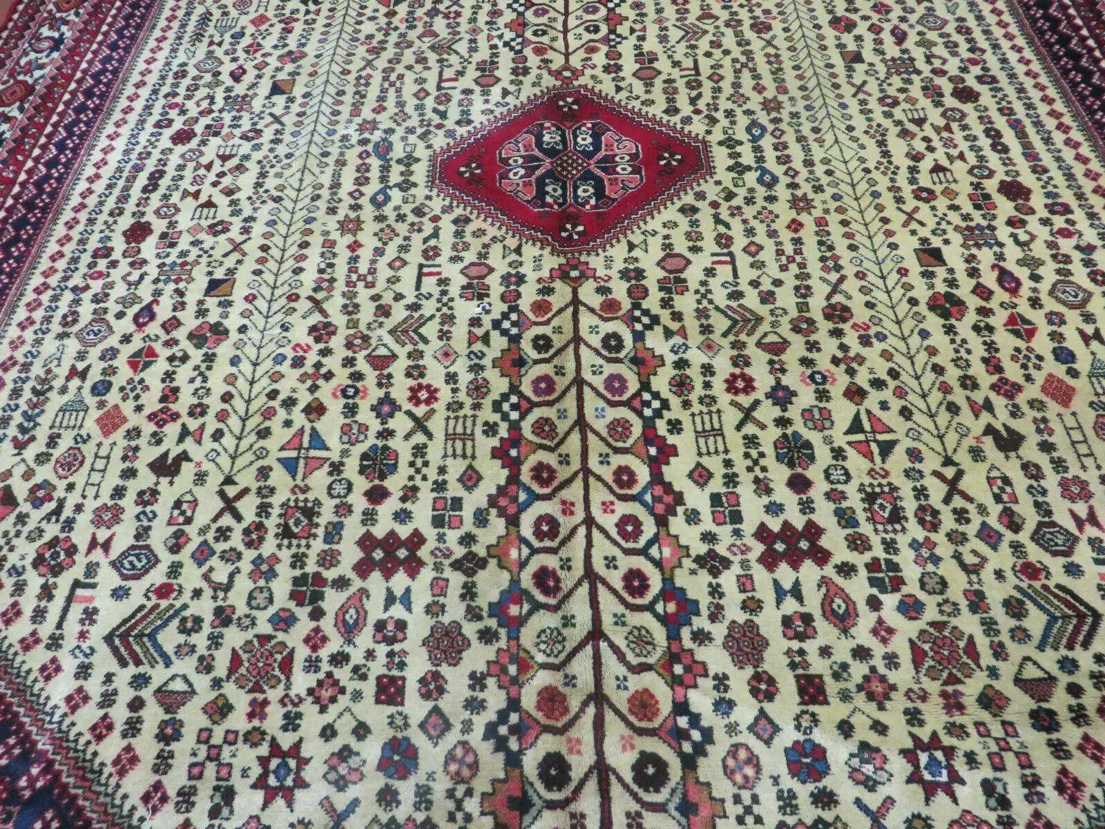 7' X 10' Vintage Handmade Indian Floral Wool Rug Hand Knotted Carpet Ivory Red by Jewel Rugs