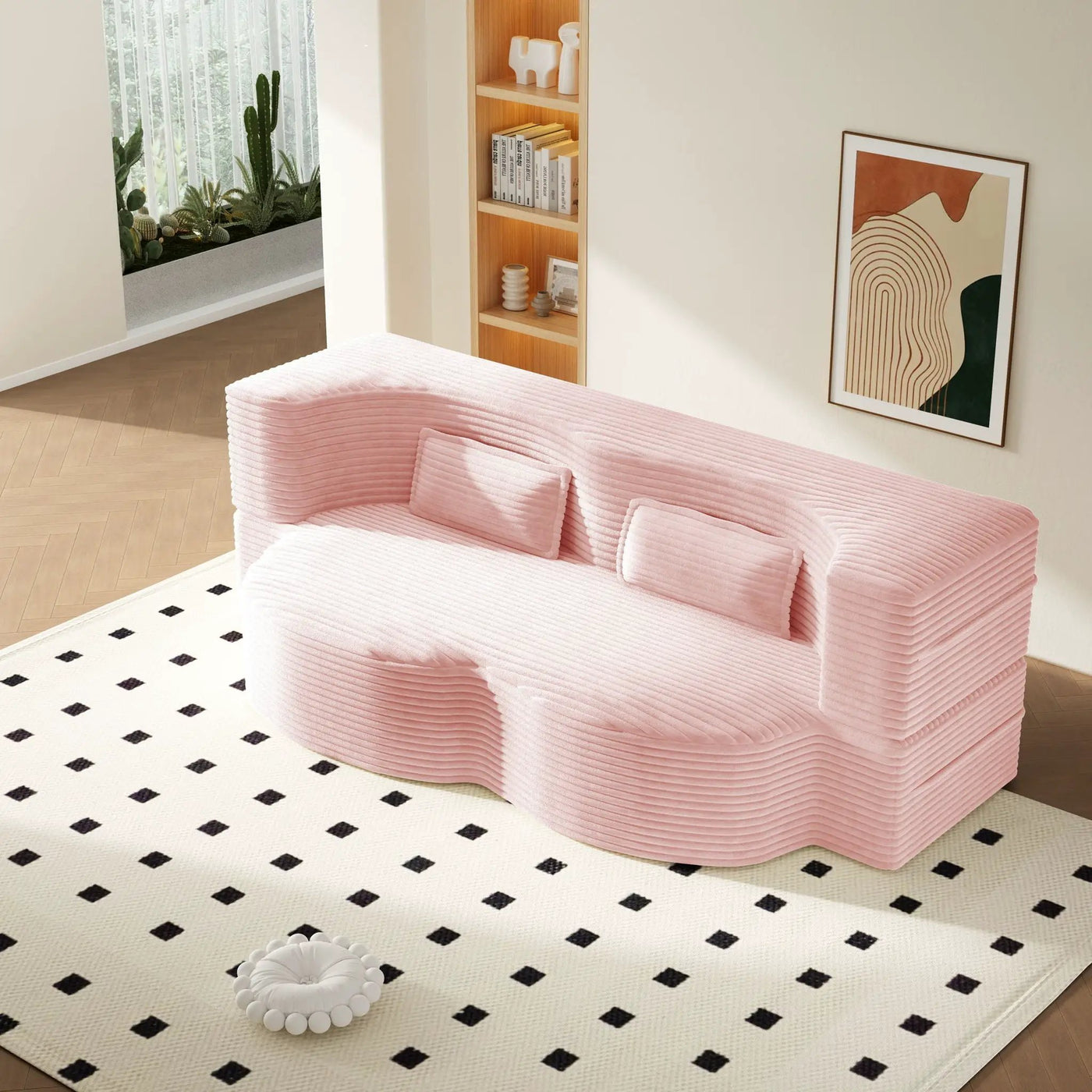 Modern Floor Sofa With 2 Pillows, Convertible Twin Size Folding Mattress For Living Room by HouseOfZazla
