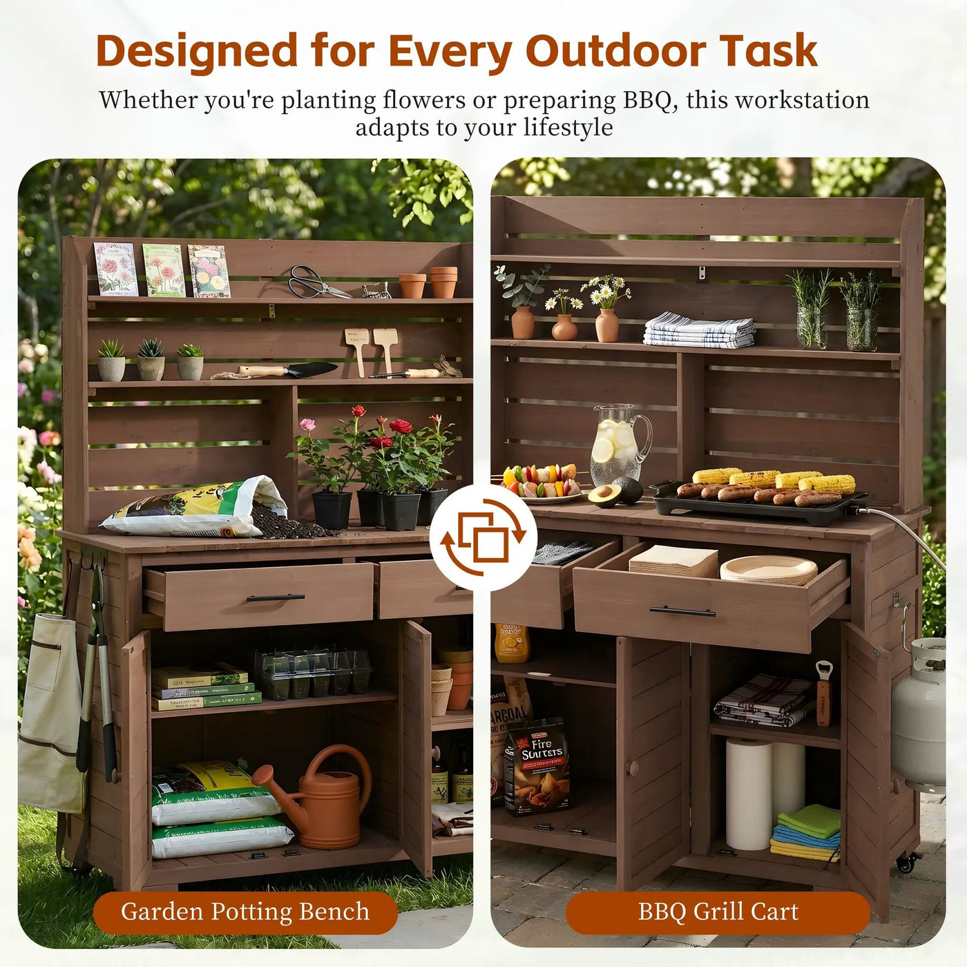 TOPMAX 65"H Large Garden Potting Bench with Storage and Lockable Wheels by HouseOfZazla