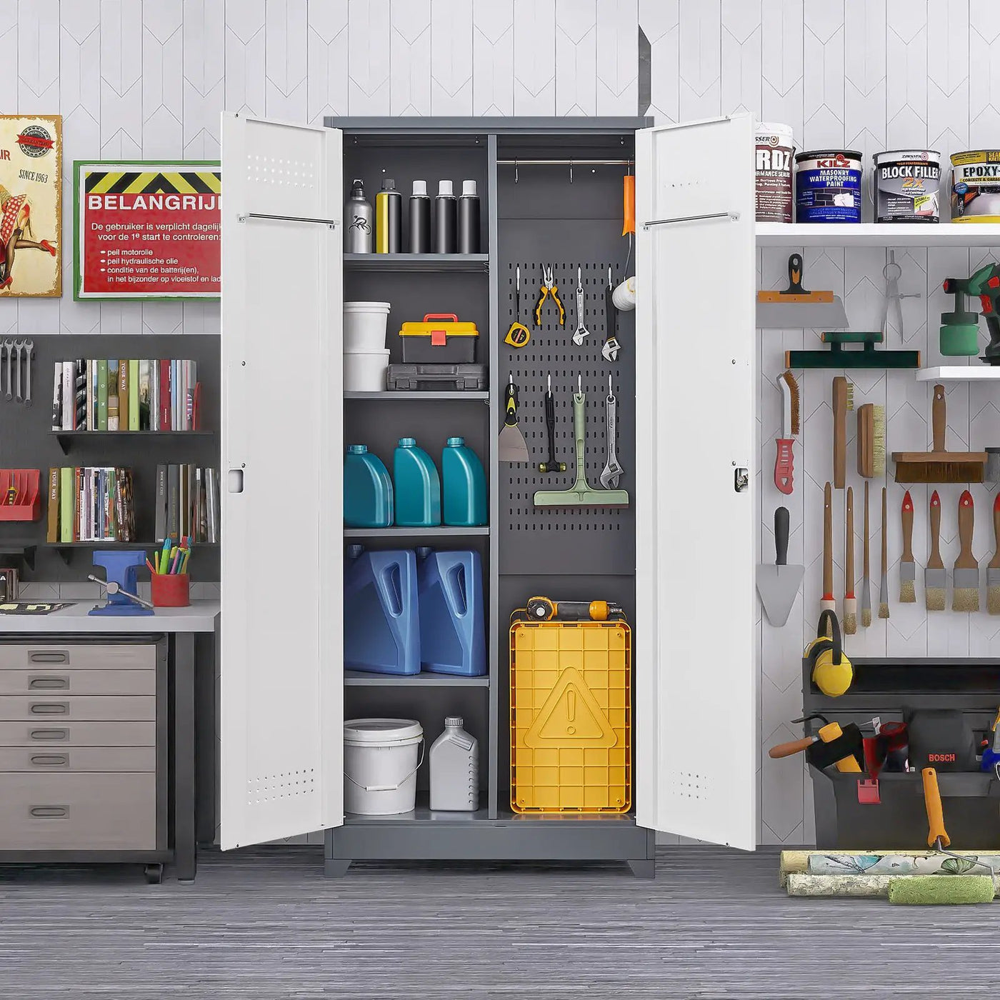 Lockers With Locking Doors, Adjustable Shelves, High Broom Tool Storage Cabinet by HouseOfZazla