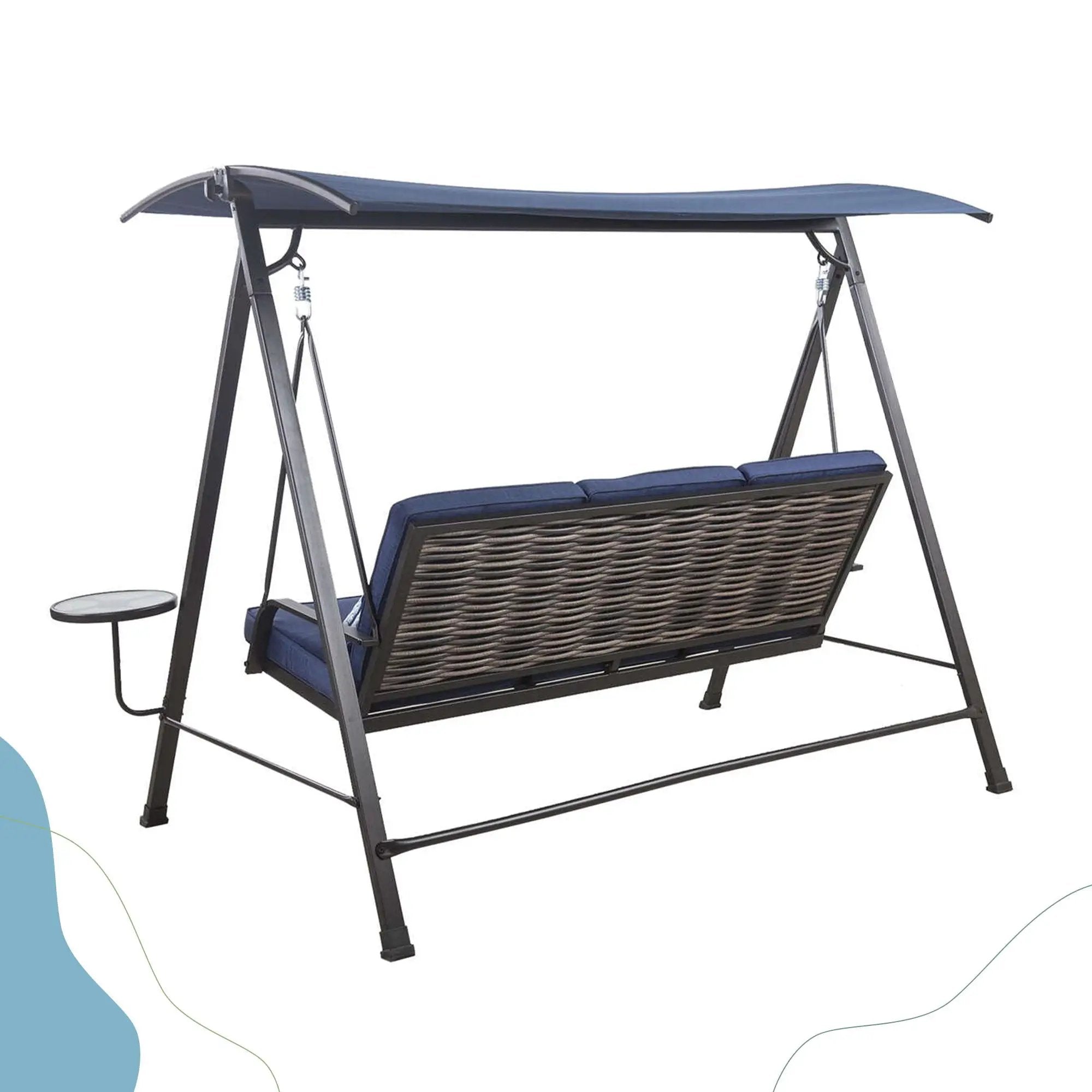 Steel 3 Seater Swing Porch Swing With Canopy - Blue by HouseOfZazla