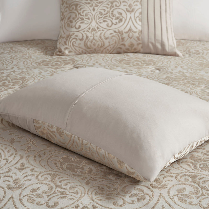 12 Piece Jacquard Comforter Set with Bed Sheets - Khaki Cal King, photo 10 of 10