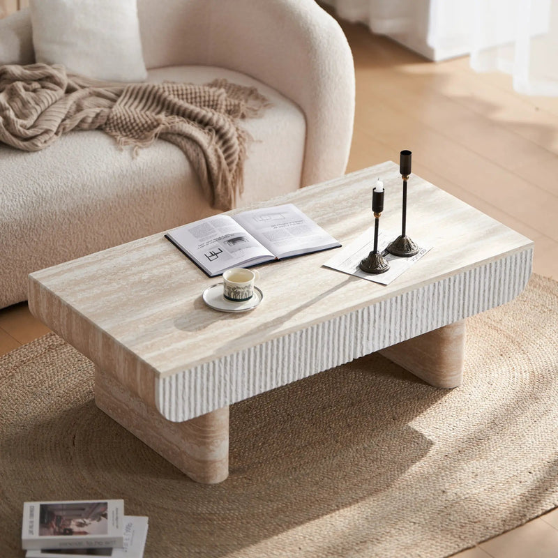 Mid Century Modern Coffee Table with Faux Marble Tabletop by HouseOfZazla