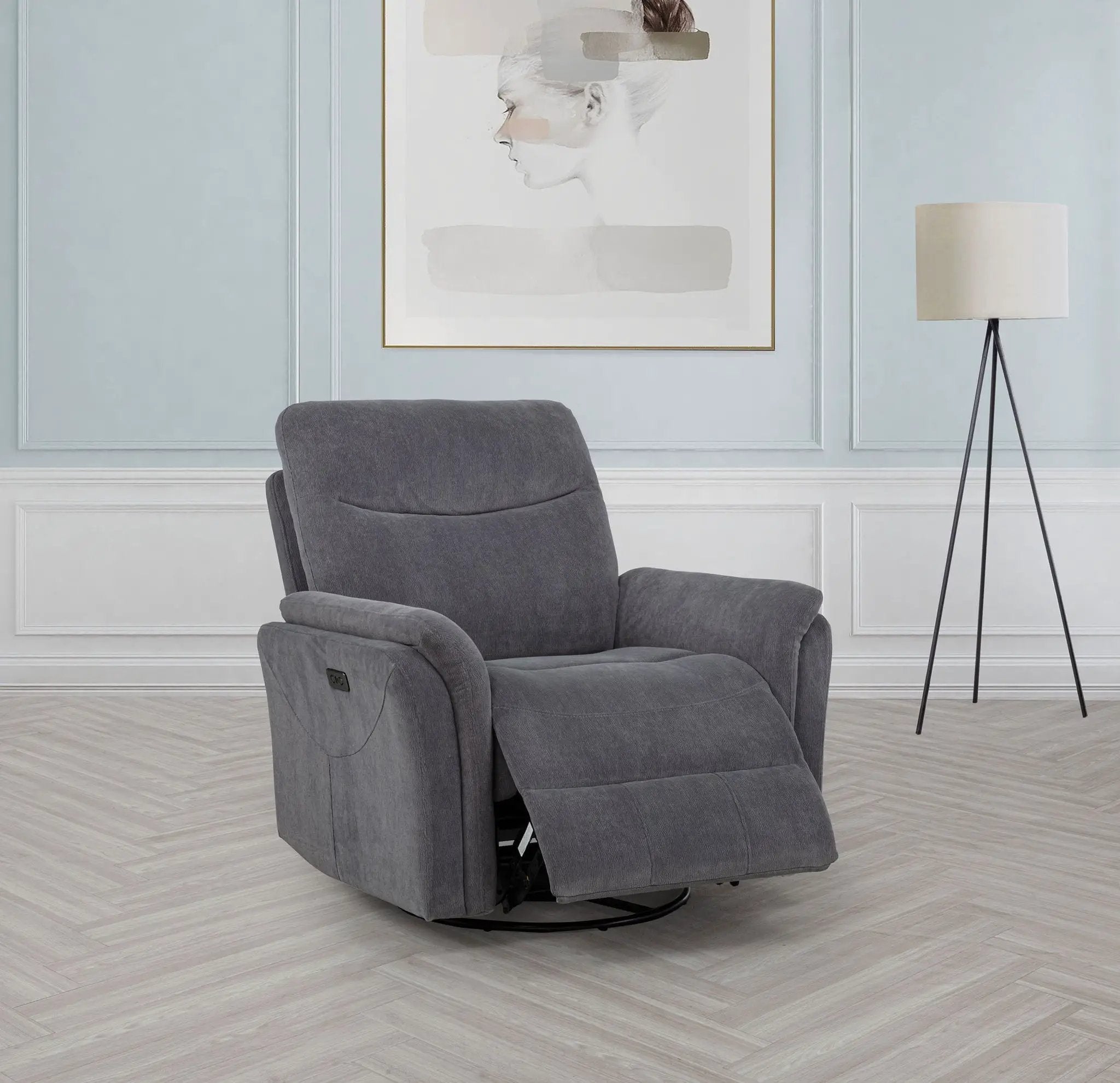 Adler Upholstered Power Swivel Glider Recliner Charcoal Grey by Unique Piece Furniture