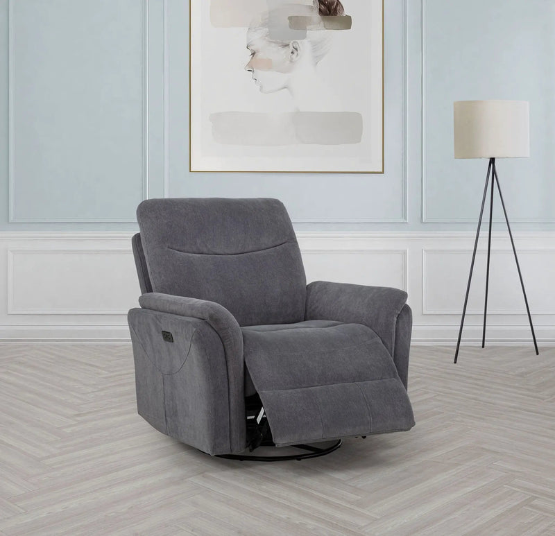 Adler Upholstered Power Swivel Glider Recliner Charcoal Grey by Unique Piece Furniture
