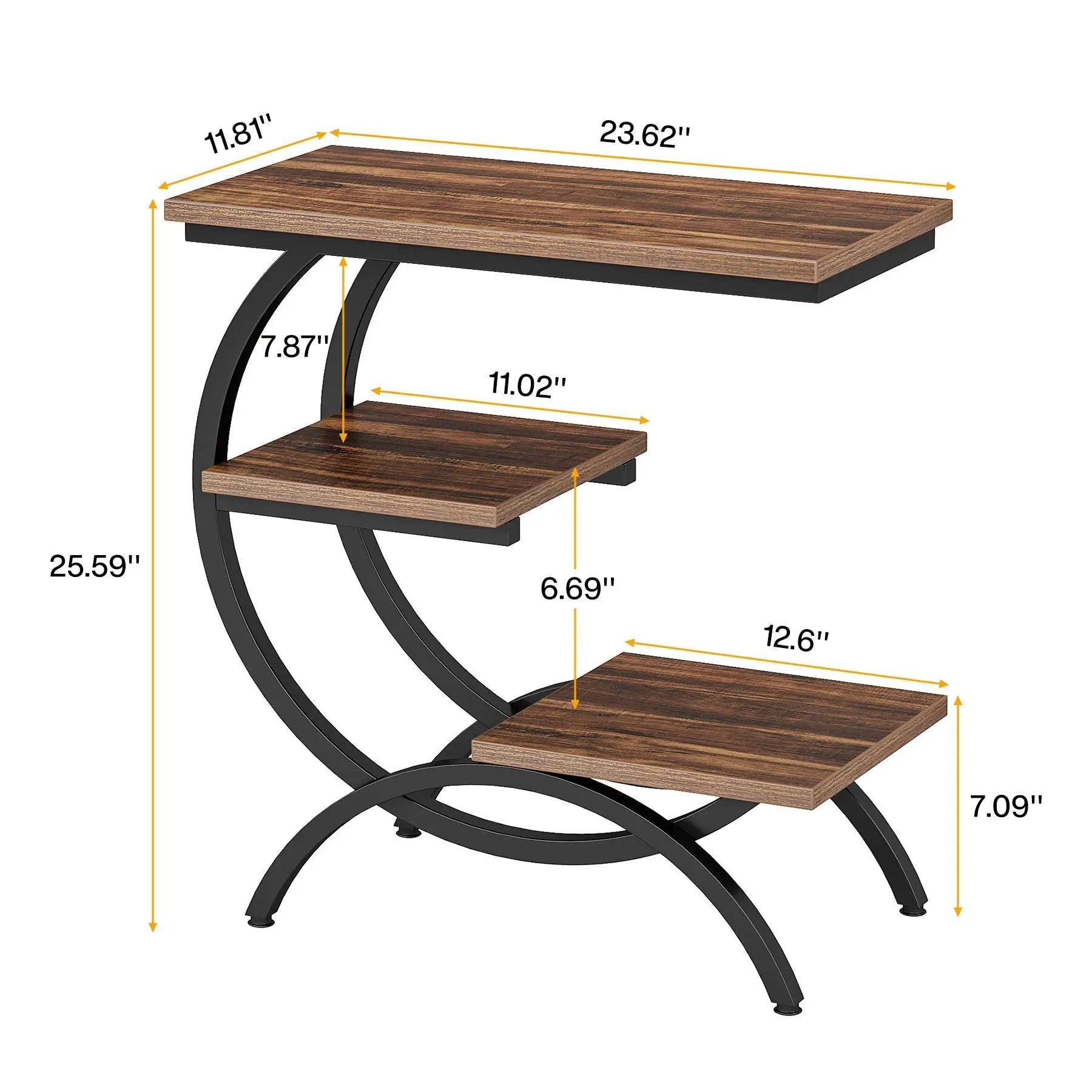 C-Shaped 3 Tier Side Table - Rustic Brown by HouseOfZazla