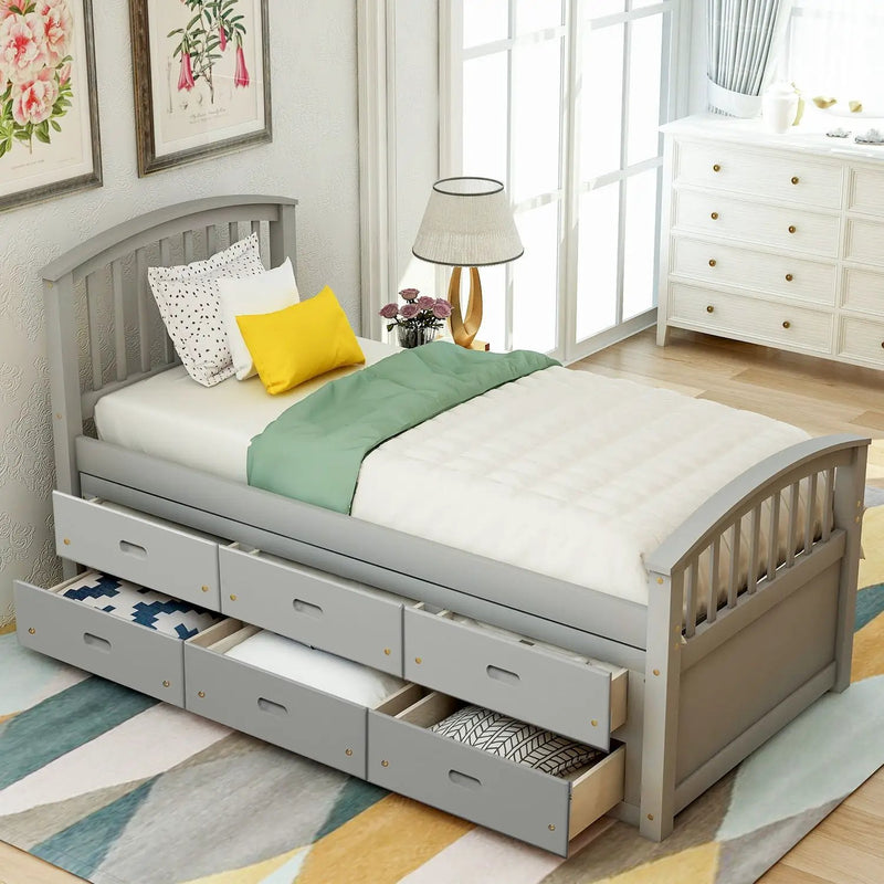 Platform Storage Bed Solid Wood Bed With 6 Drawers by Unique Piece Furniture