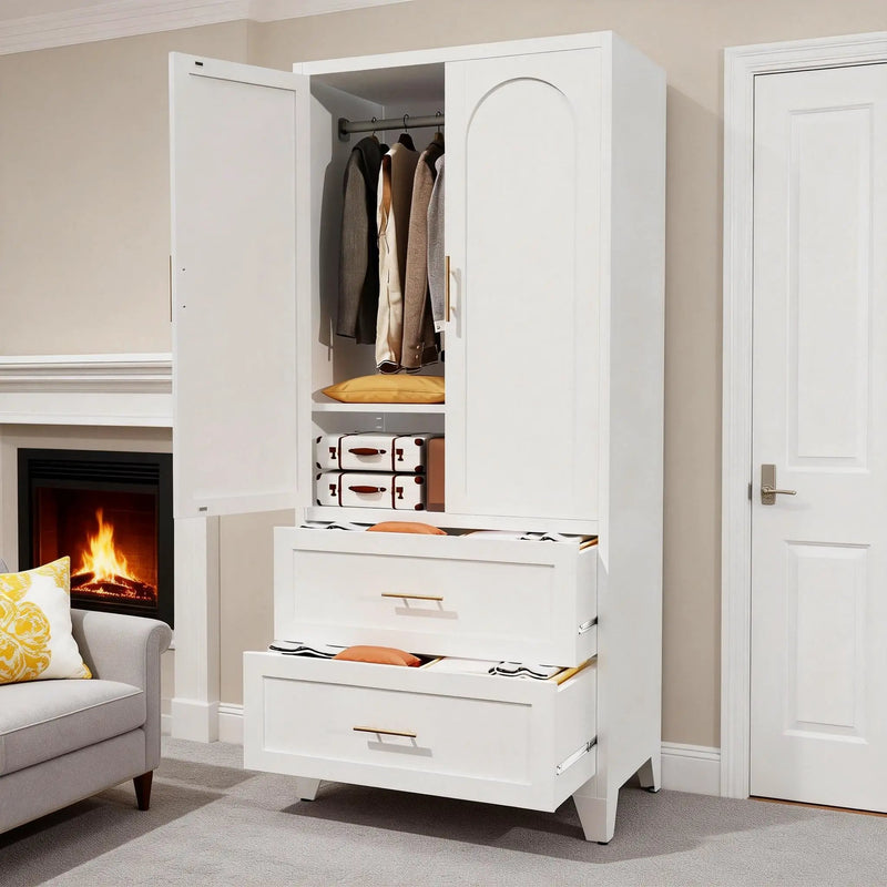 71" Tall Metal Wardrobe Cabinet with 2 Drawers and Hanging Rod by HouseOfZazla