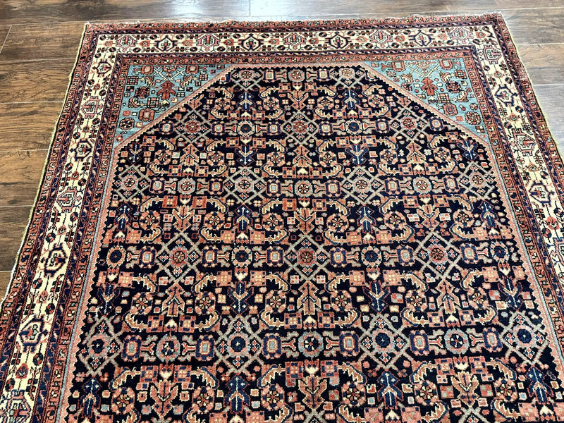 Antique Persian Rug 5 x 6.7, Navy Blue & Ivory, Handmade Persian Wool Carpet, Hamadan Angelas Rug by Jewel Rugs