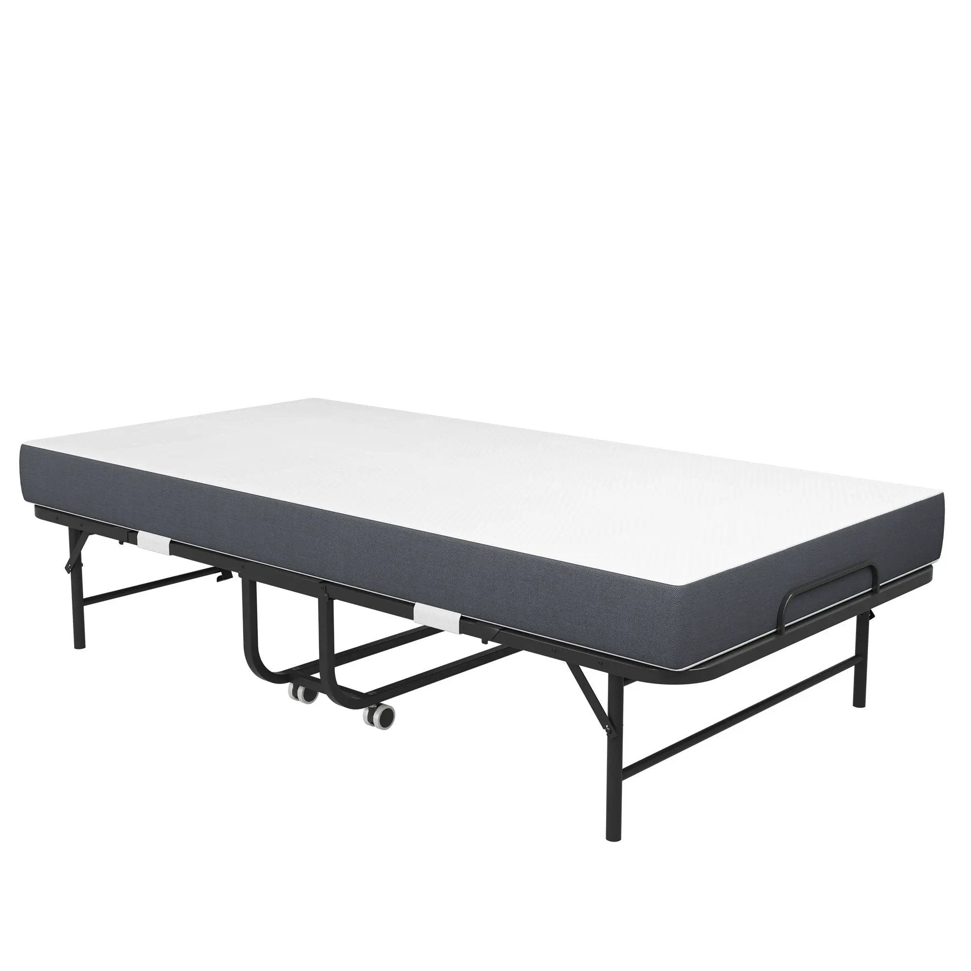 Twin Extra Long Folding Bed For Tall People, Heavy-Duty Rollaway Guest With Memory Foam Mattress - Black by HouseOfZazla