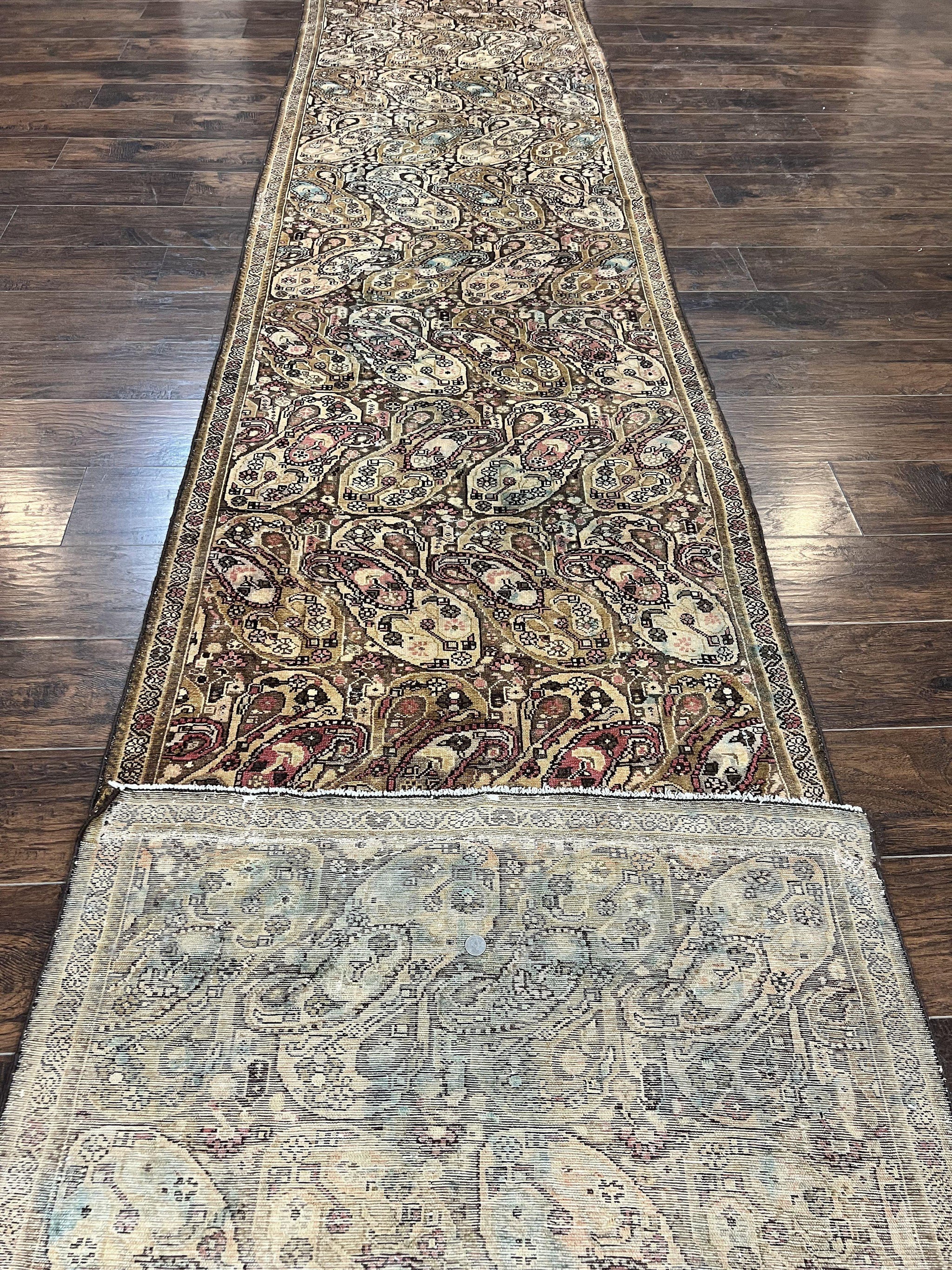 Antique Persian Malayer Runner Rug 3x16, Repeated Boteh Paisley Design, Rare Rug, 1920s Antique Oriental Carpet, Wool Handmade Hand Knotted 3 x 16 ft Rug by Jewel Rugs
