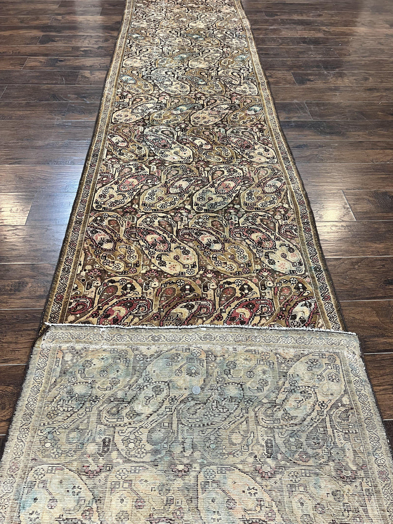 Antique Persian Malayer Runner Rug 3x16, Repeated Boteh Paisley Design, Rare Rug, 1920s Antique Oriental Carpet, Wool Handmade Hand Knotted 3 x 16 ft Rug by Jewel Rugs