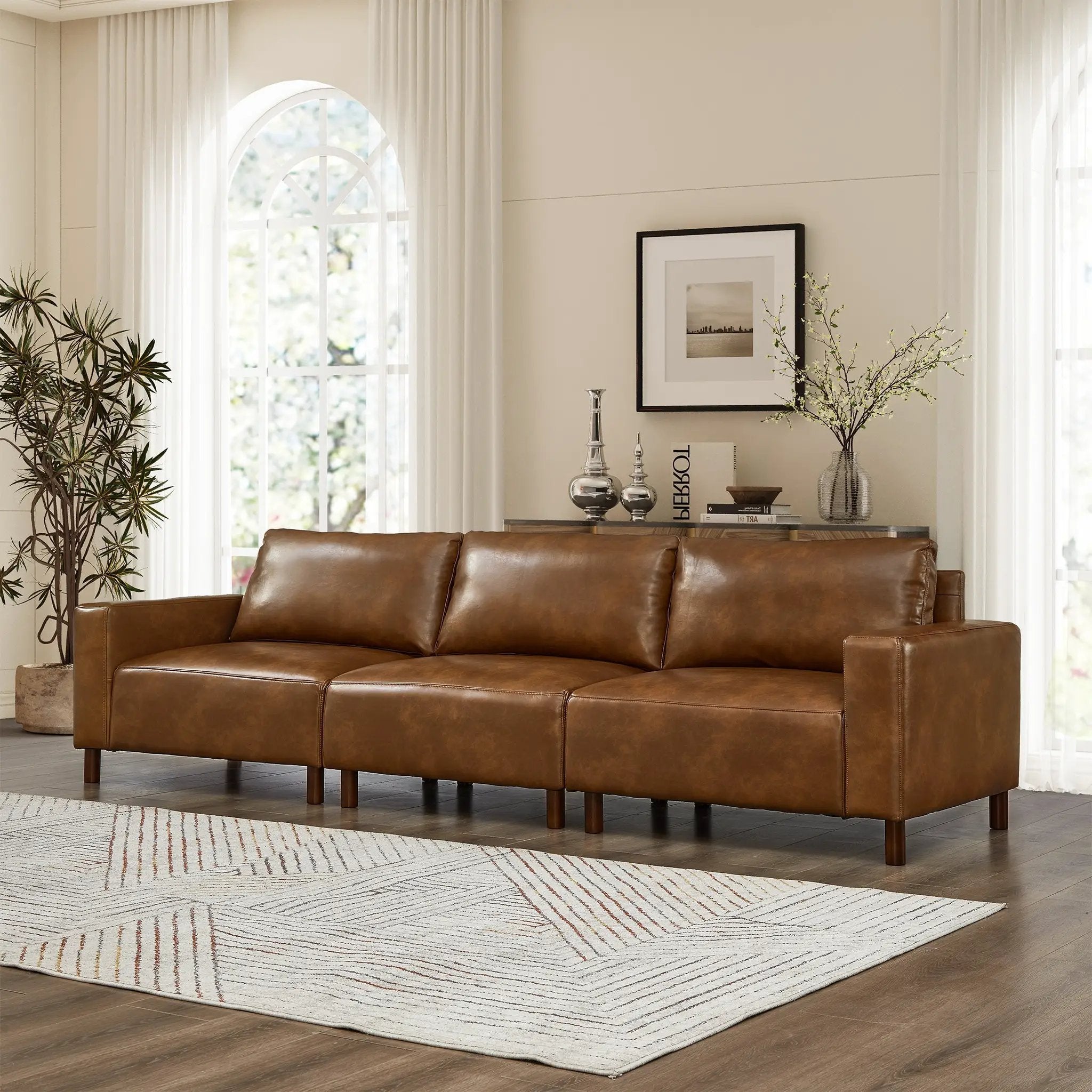 112" Luxury PU Leather Sofa for Living Room by HouseOfZazla