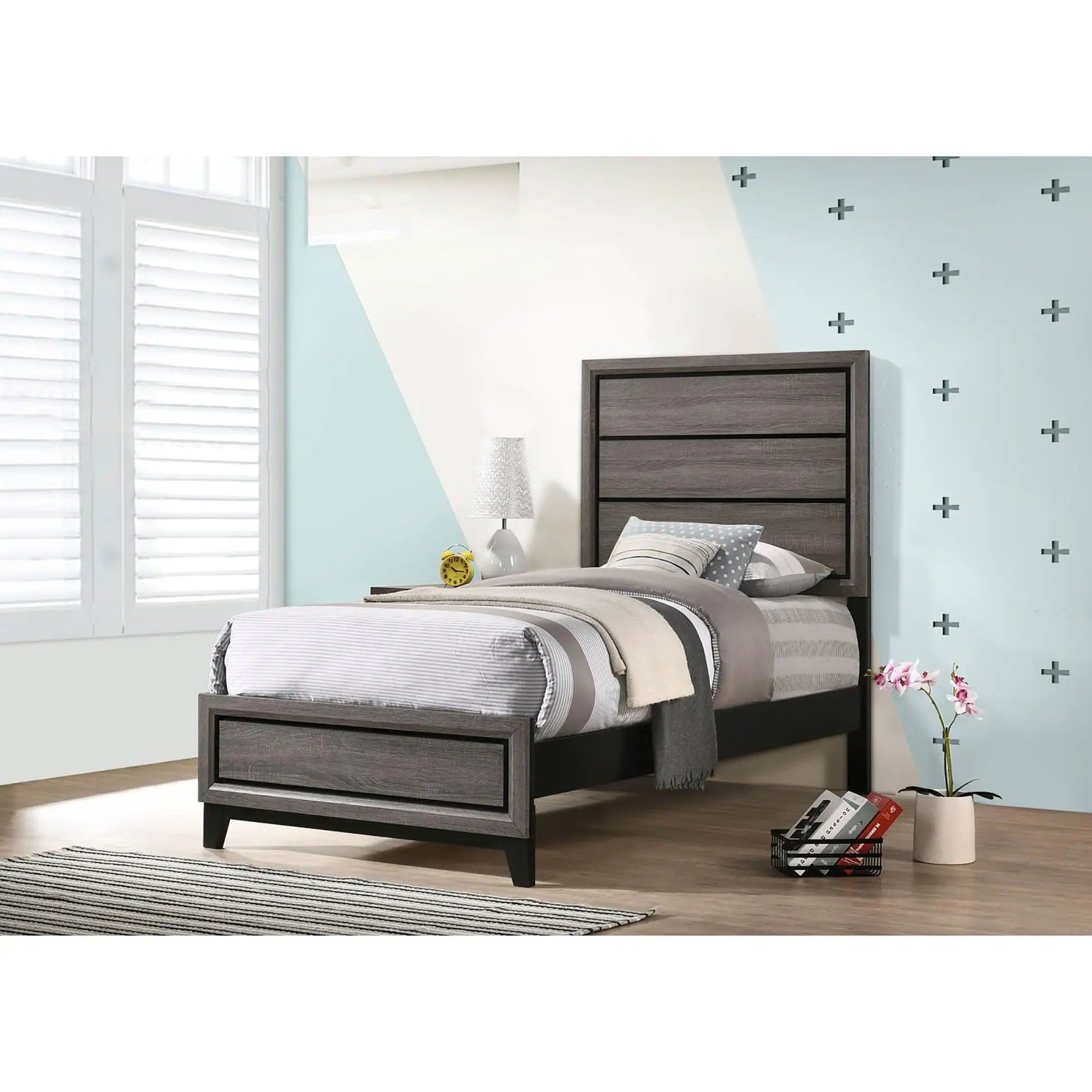 Twin Panel Bed With Tapered Legs - Gray by HouseOfZazla