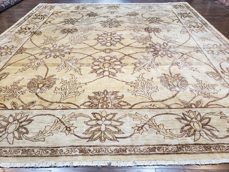 Oversized Peshawar Chobi Oushak Area Rug 11.6 x 12.5, Wool Hand-Knotted Light Gold & Ivory Decorative Pakistani Floral Carpet, 11x12 - 12x13 by Jewel Rugs