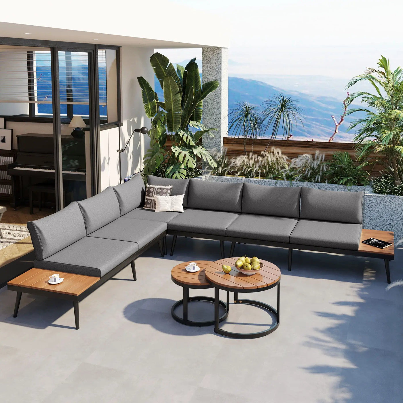 Modern Outdoor Sectional Sofa Set With Nesting Coffee Tables by HouseOfZazla