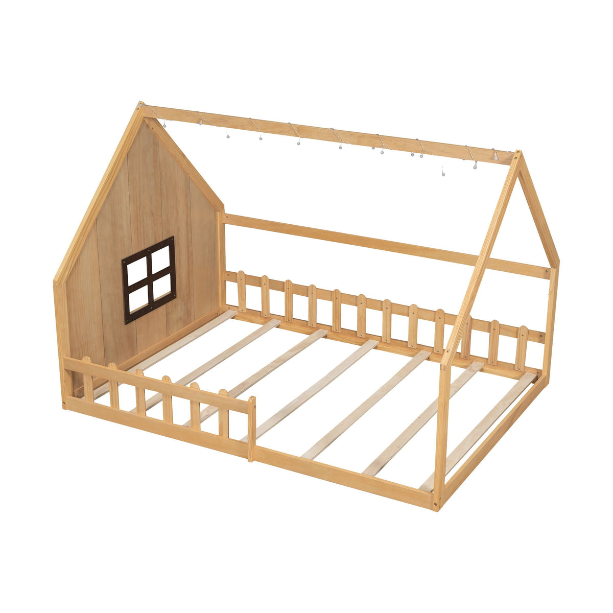 Full Size House Bed with Window and Fence - Solid Pine, photo 15 of 32
