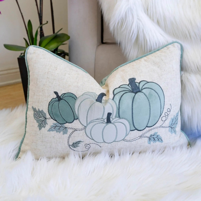 Pastel Harvest Lumbar Pillow – Misty Blue Fall Accent Cushion by HouseOfZazla
