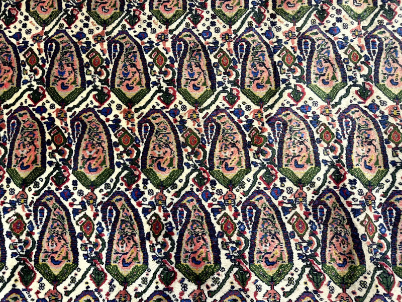Persian Kurdish Rug 8x11, Repeated Allover Boteh Paisley Design, Bird Pictorials, Rare Antique Sannadaji Carpet by Jewel Rugs