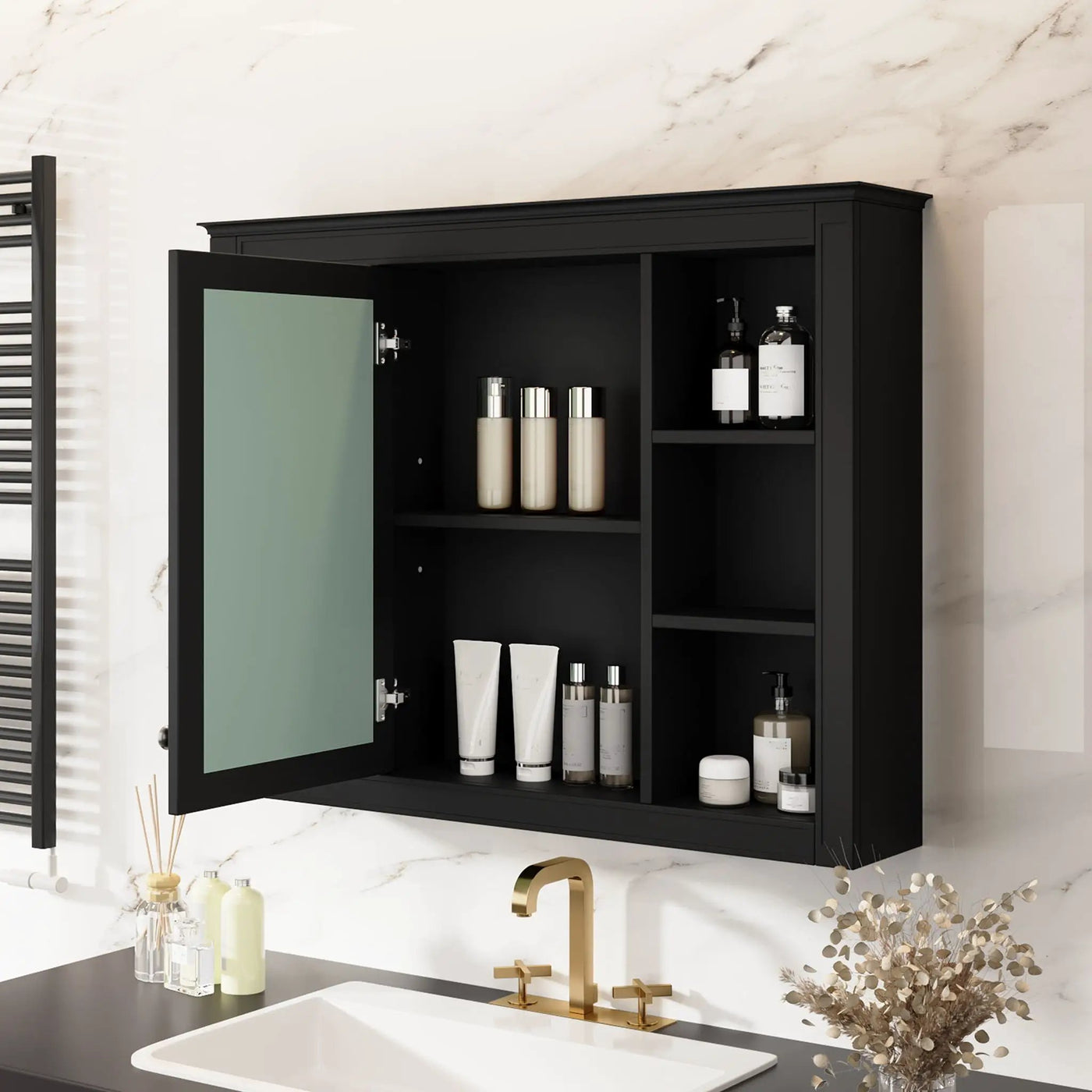 Wall Mounted Medicine Cabinet With Mirror, Storage Cabinet Featuring 6 Open Shelves And Adjustable Interior by HouseOfZazla