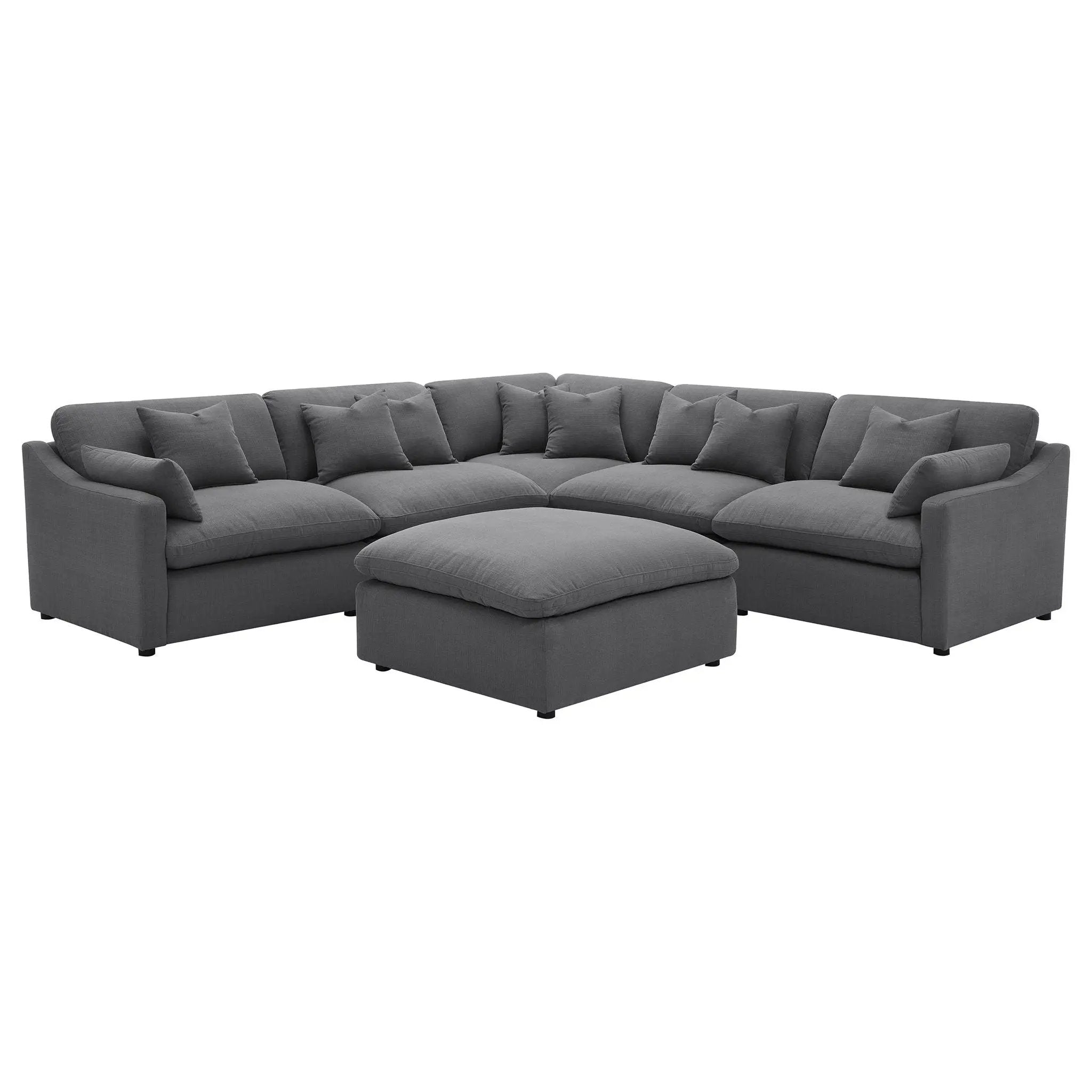 6 Piece Upholstered Modular Sectional Sofa With Reversible Cushions And Ottoman - Charcoal by HouseOfZazla