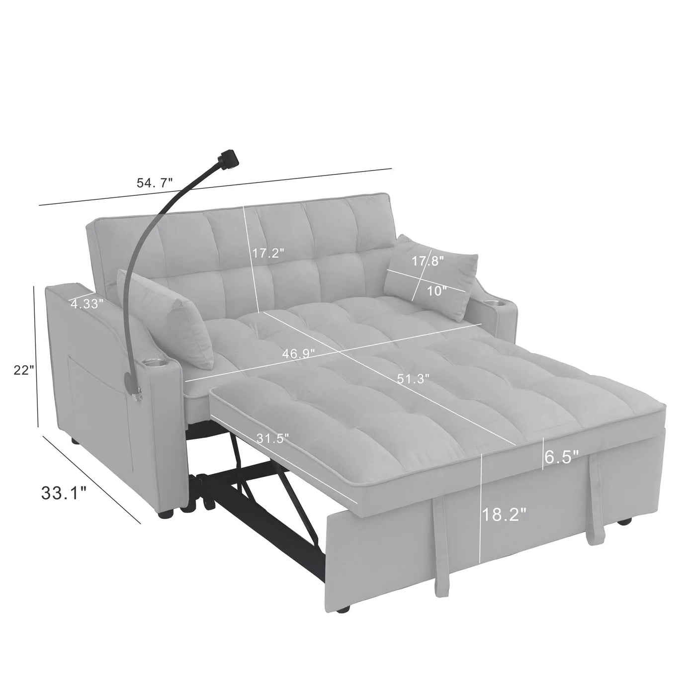 Modern Loveseat With Pullout Bed, Adjustable Reclining Backrest by HouseOfZazla