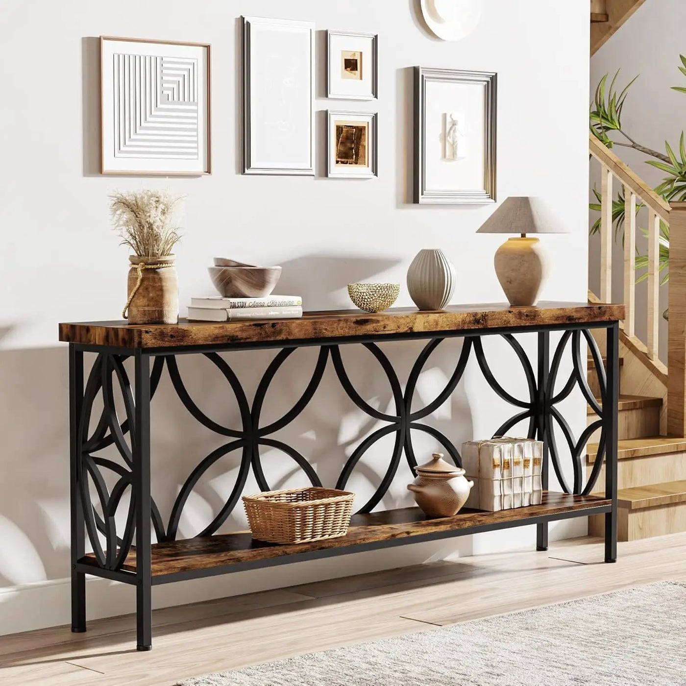 Extra Long Console Table With Open Storage Shelves by HouseOfZazla