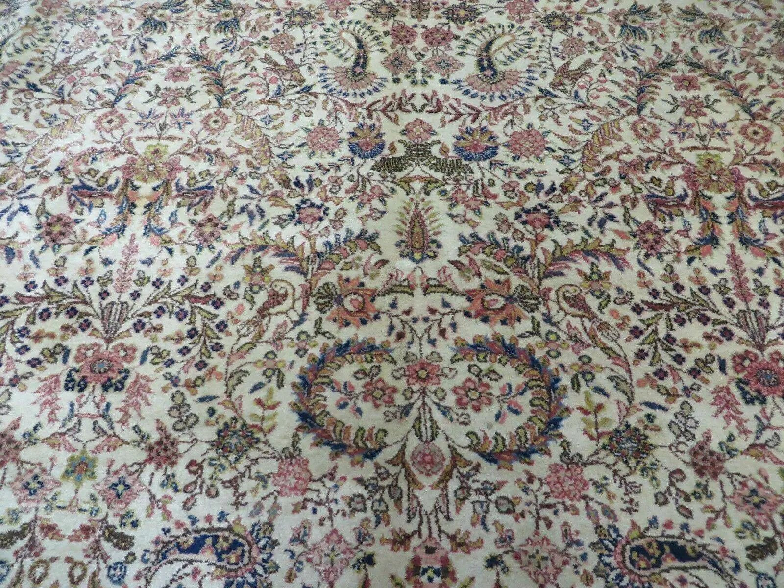 Persian Tabriz Rug 8x10, Bird Motifs Floral, Boteh Paisleys, Cream and Red, Handmade Wool Carpet by Jewel Rugs