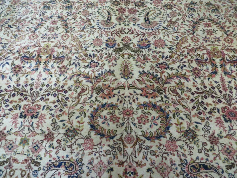 Persian Tabriz Rug 8x10, Bird Motifs Floral, Boteh Paisleys, Cream and Red, Handmade Wool Carpet by Jewel Rugs