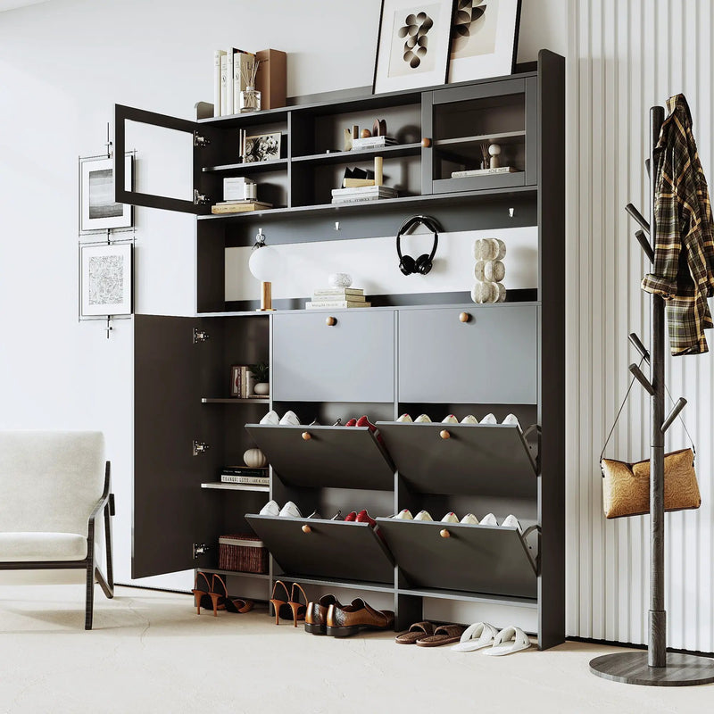 On Trend Multifunctional Tipping Bucket Shoe Cabinet With Storage Shelf & 6 Flip Drawers by HouseOfZazla