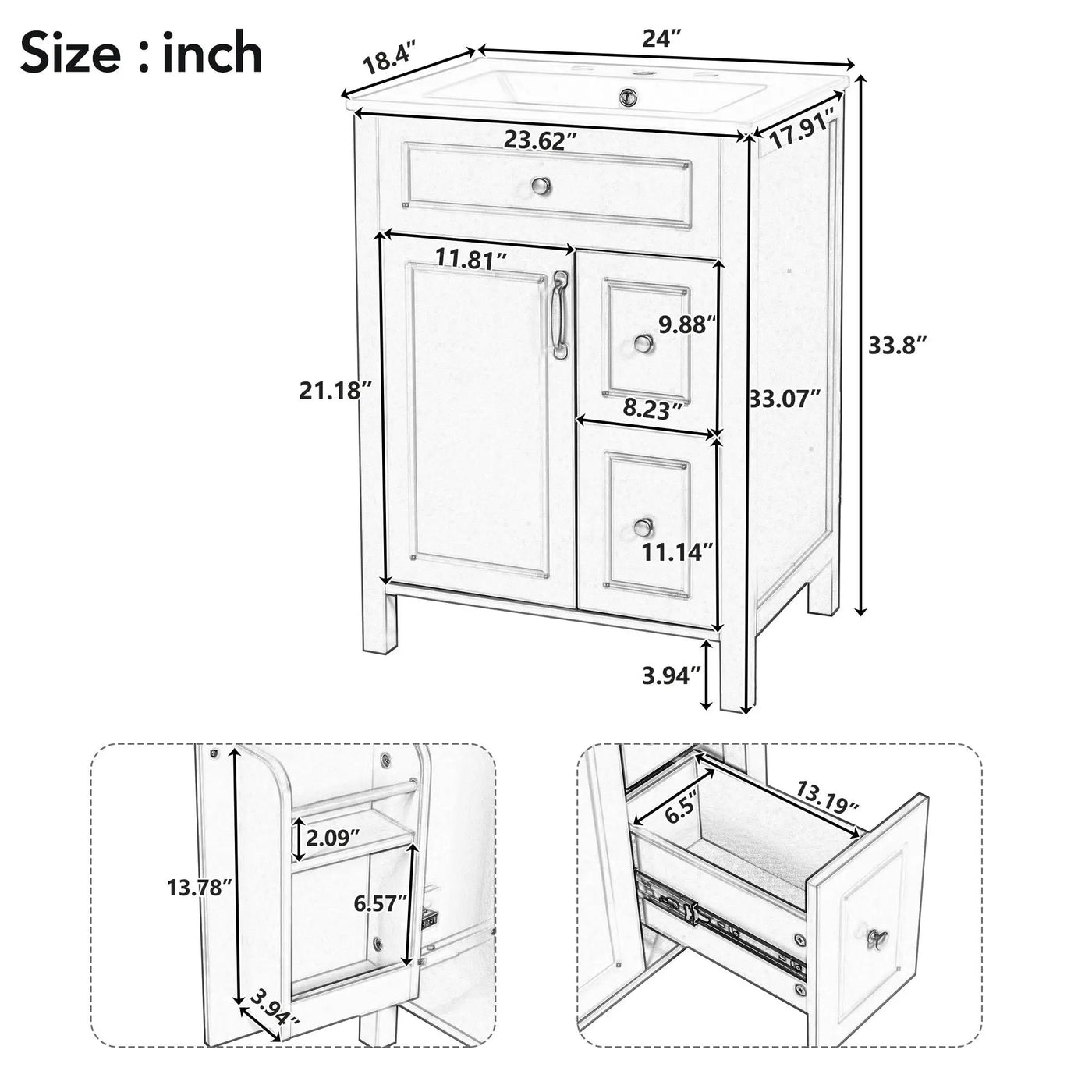 Elegant Bathroom Vanity With Ceramic Sink, Soft Close Doors And Drawers, Double Storage Racks by HouseOfZazla