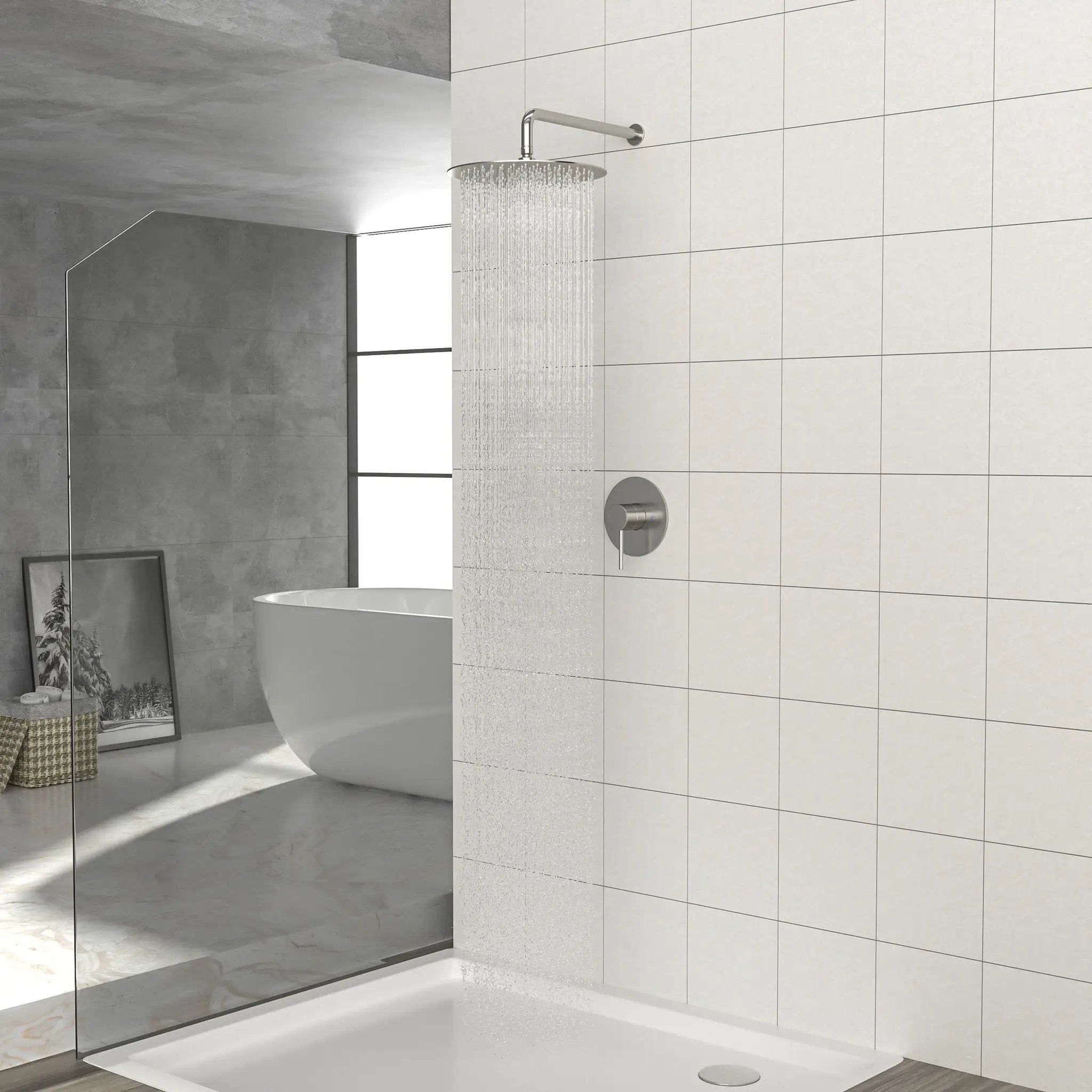 Shower Faucet Set With 10" Rainfall Shower Head And Valve - Brushed Nickel by HouseOfZazla