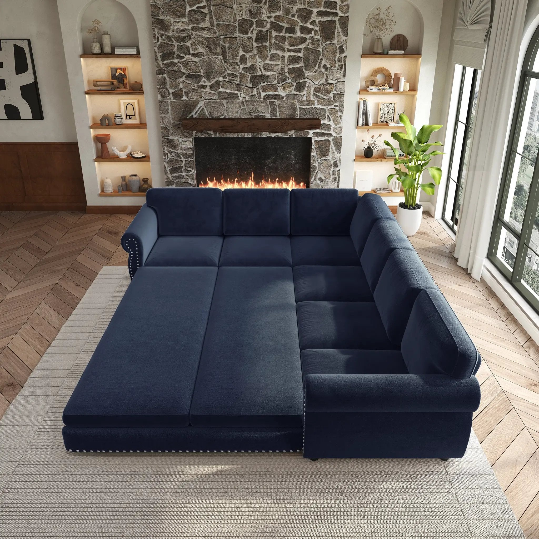 118" L-Shaped Convertible Sleeper Sofa by HouseOfZazla