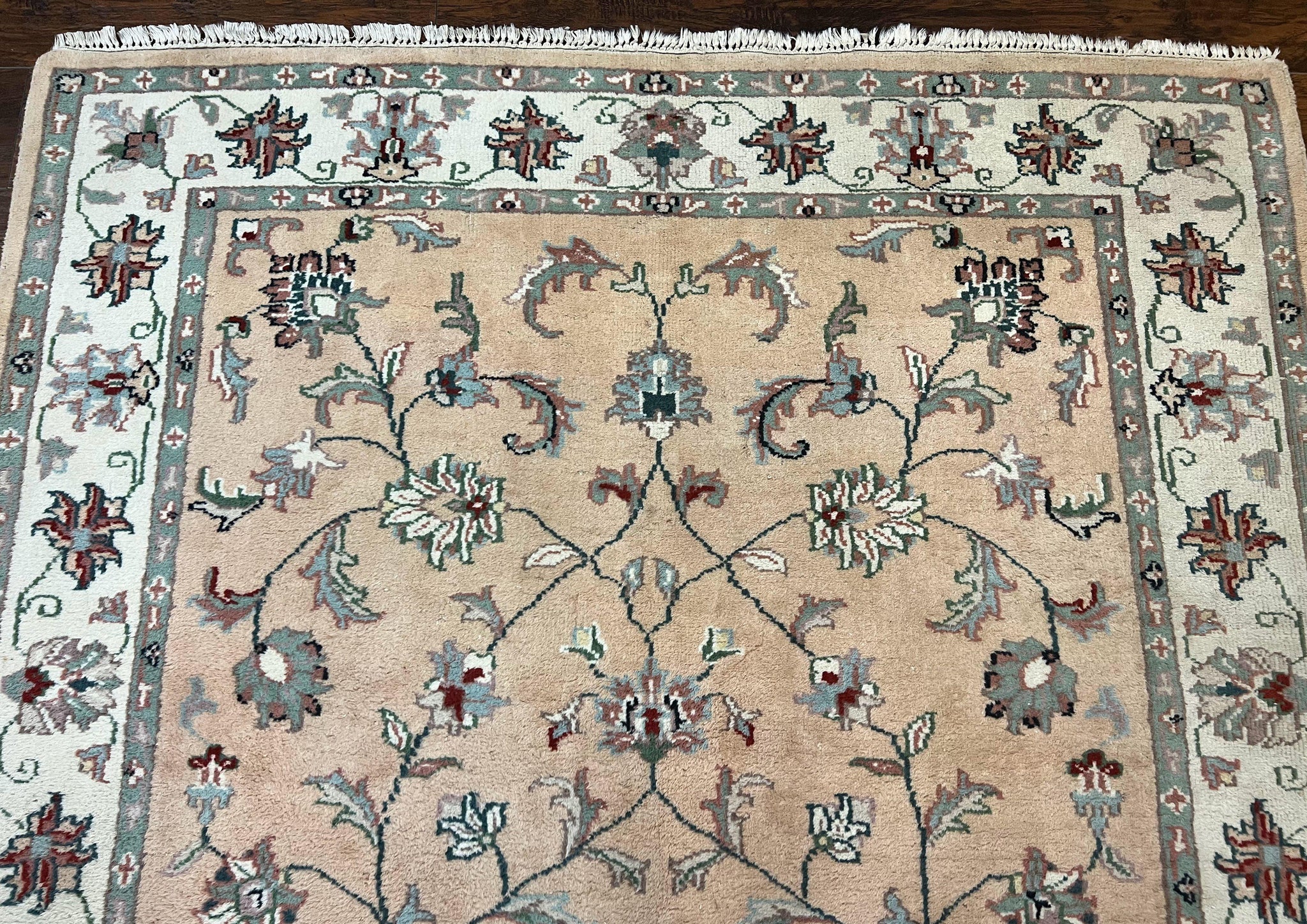 Indo Persian Rug 6x9, Handmade Vintage Wool Carpet, Floral Allover by Jewel Rugs