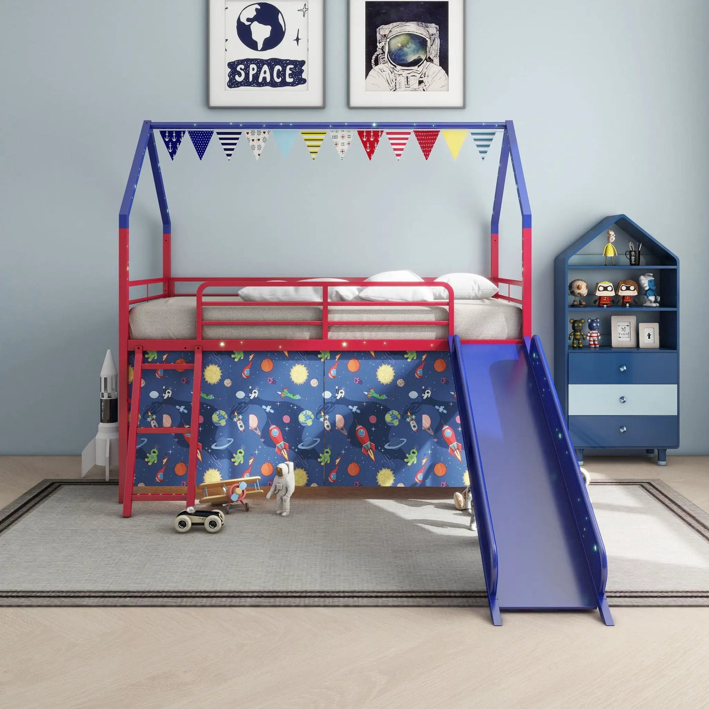 Jack - House Loft Bed With Slide And Curtain Set by Unique Piece Furniture