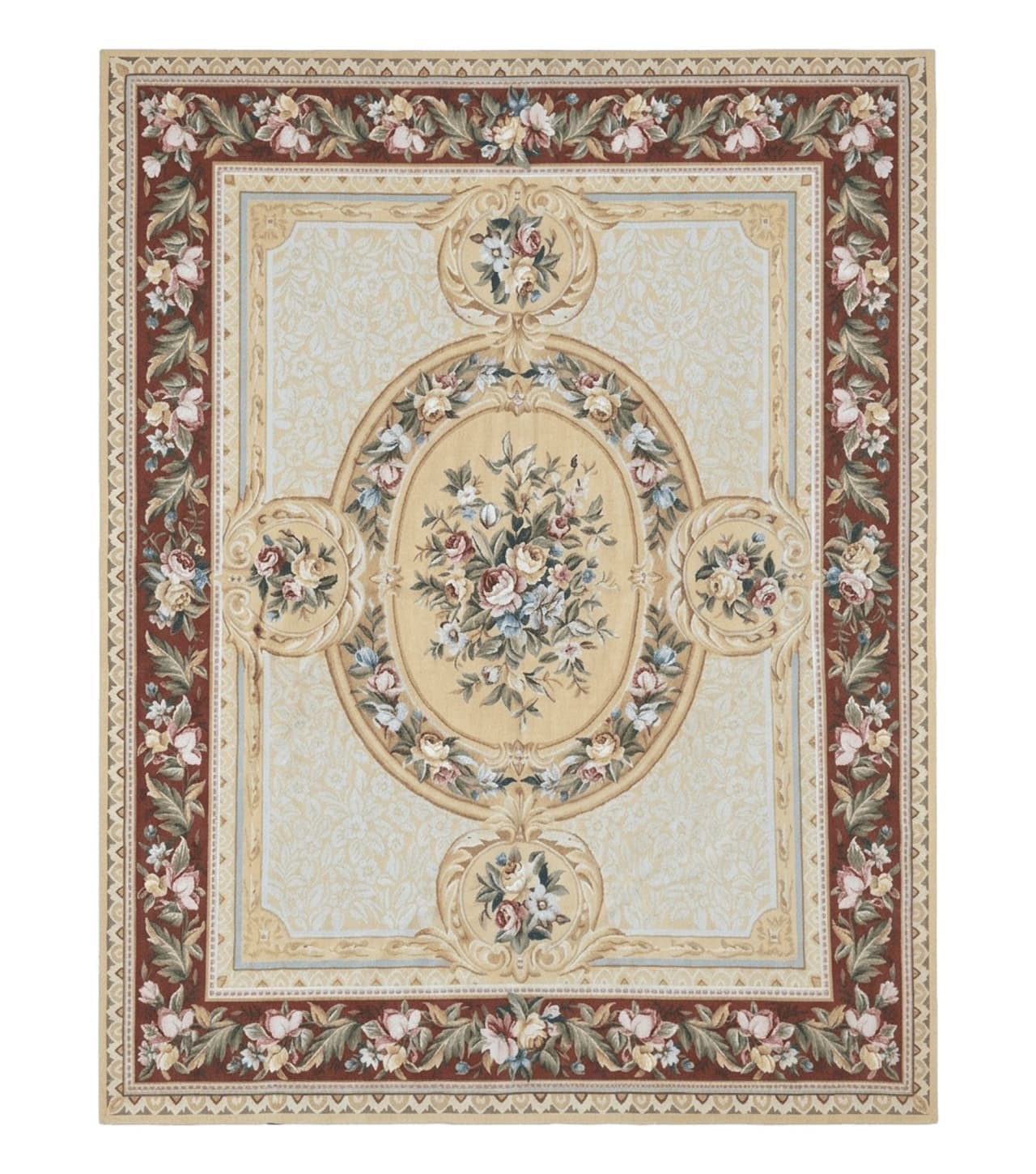 Needlepoint Rug 8x10, Aubusson Savonnerie European Carpet, Floral, Elegant by Jewel Rugs