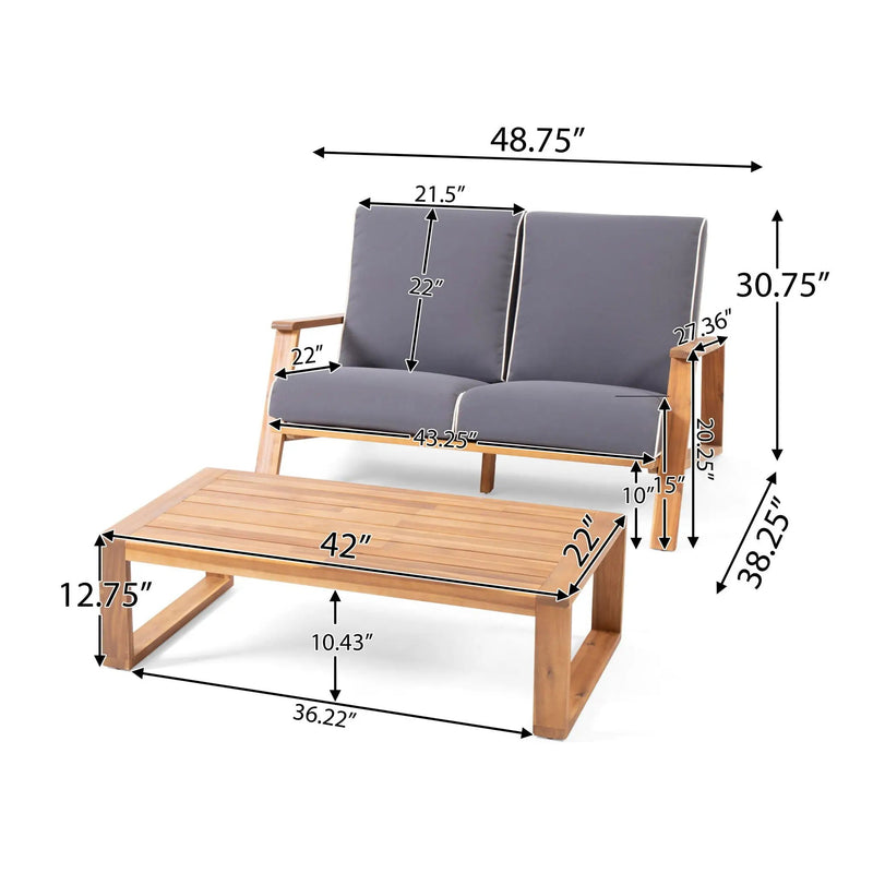 Paloma Contemporary Loveseat and Coffee Table Set with Weather Resistant Cushions by HouseOfZazla