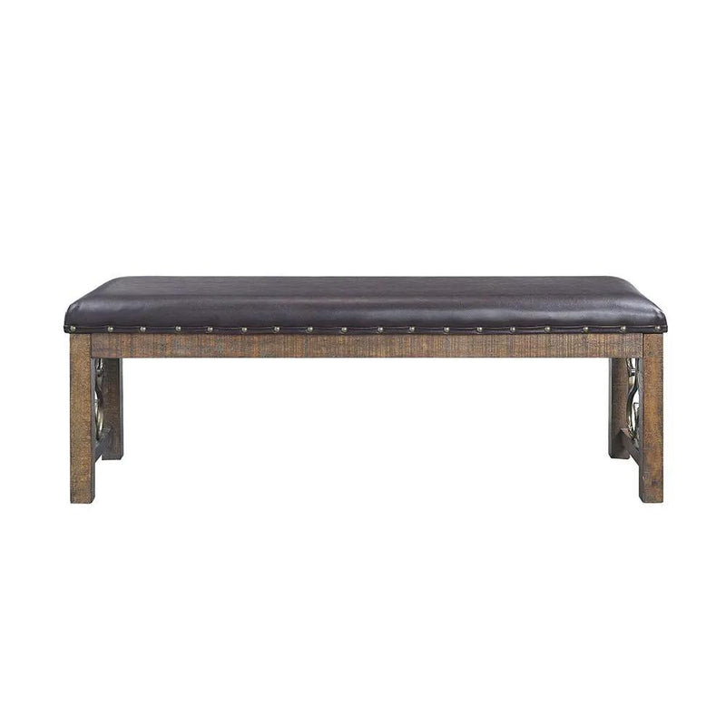 Raphaela - Bench - Black Synthetic Leather & Weathered Cherry by Unique Piece Furniture