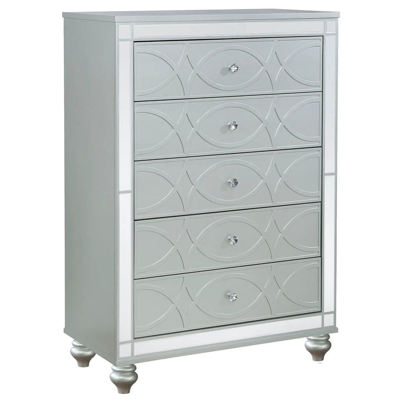 Arabesque - 5 Drawer Bedroom Chest - Silver by HouseOfZazla