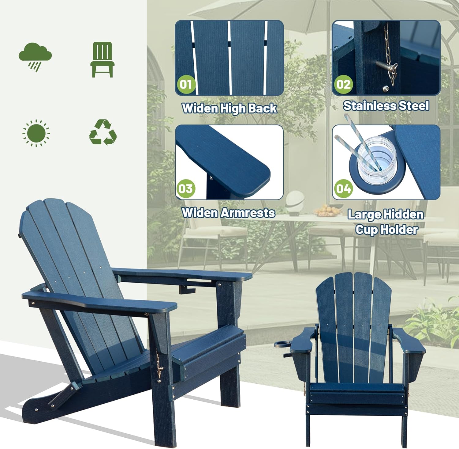 Adirondack Chairs Set of 2 - HDPE Plastic Outdoor Chairs by HouseOfZazla