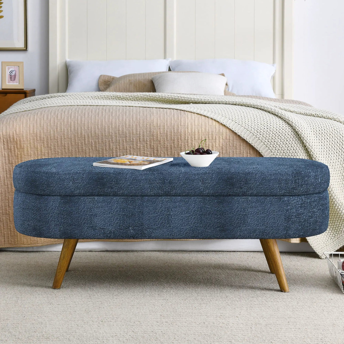 Modern Ottoman Oval Storage Bench With Rubber Wood Legs by Unique Piece Furniture